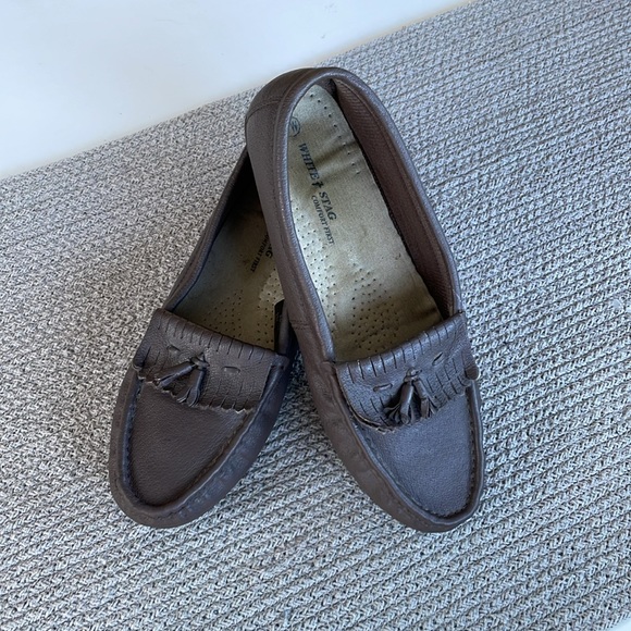 Vintage White Stag Brown Leather Tassel Loafers Size 7W - Picture 3 of 10